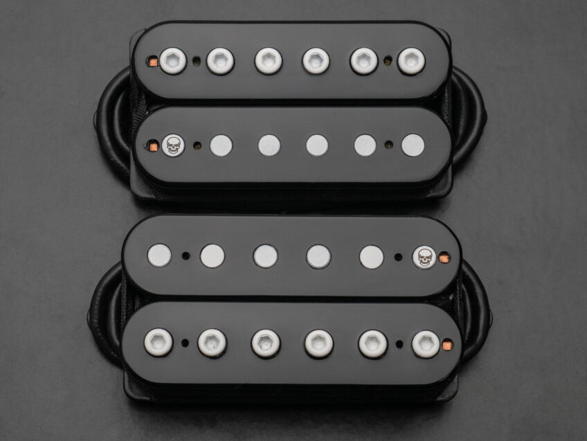 open humbucker white poles skull etch