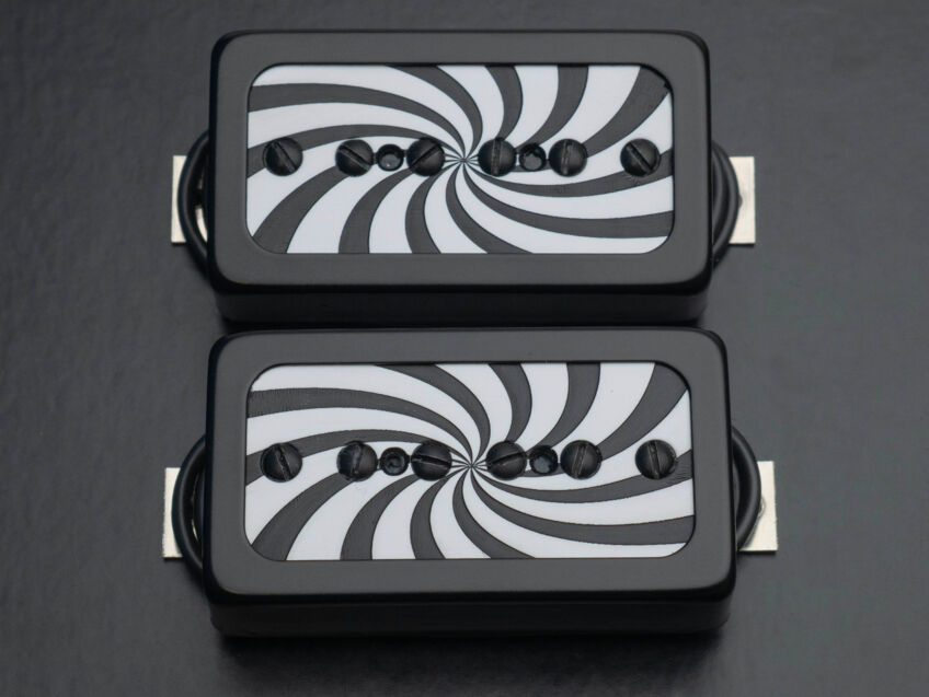 tv humbucker case black and white swirl etch