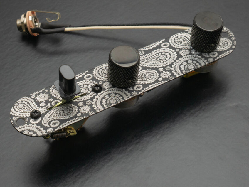 black and silver paisley tele control plate