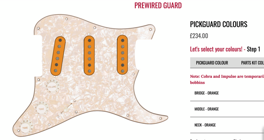 pickguard builder with cream and orange prewired guard