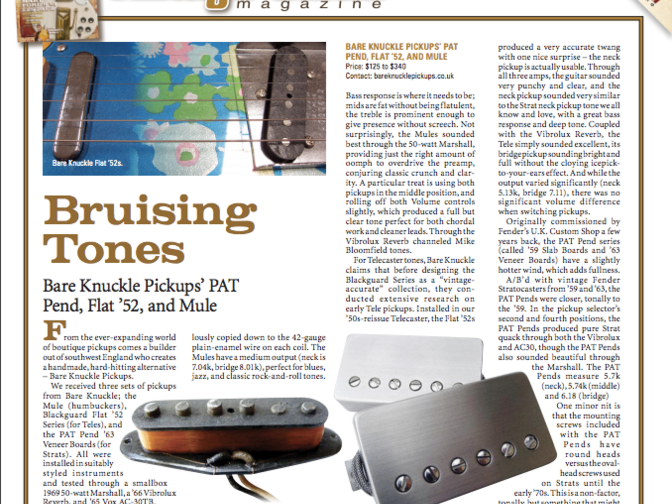 Vintage Guitar Bare Knuckle '63 Veneer Board Set Review