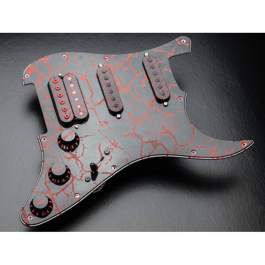 Special Edition Holydiver Trilogy HSS Prewired Strat Pickguard In Red Black Crackle